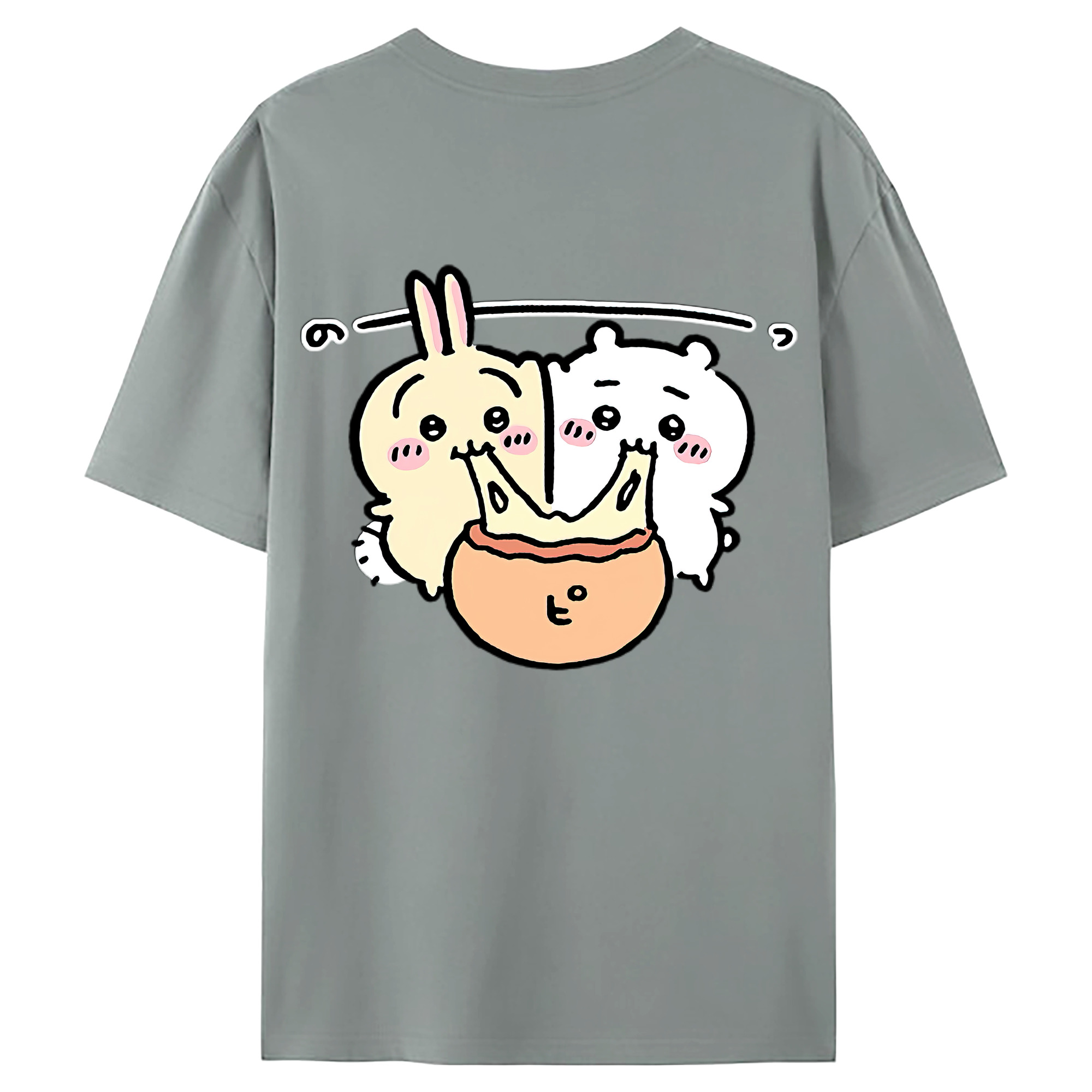 （画像用） ちいかわ うさぎ Chii-kawa usagi 綿100％ メンズ半袖Tシャツ（バックプリント） 通気性